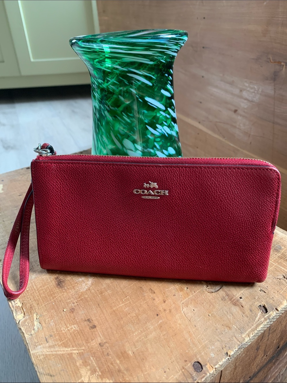 Coach Red Zip Wristlet with Gold Logo